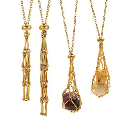 Collana acciaio dorato con porta ciondolo pietra 121026035